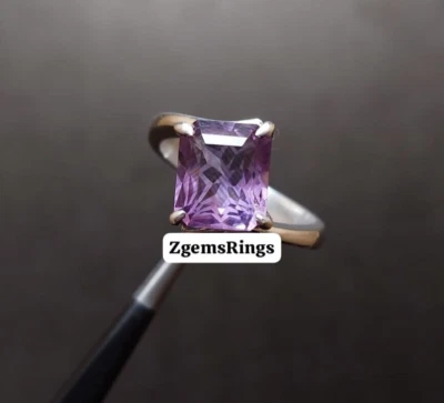 Anillo hecho a mano de plata esterlina 925 de plata de ley con piedra amatista púrpura natural Foto 1 de 4