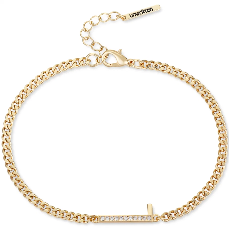 Unwritten Gold Tone Cubic Zirconia Letter Initial L Bracelet