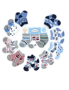 NEW 12-Pack Baby Boy Assorted Jersey Crew Wiggle-Proof Socks (0-6 months) - Picture 1 of 1