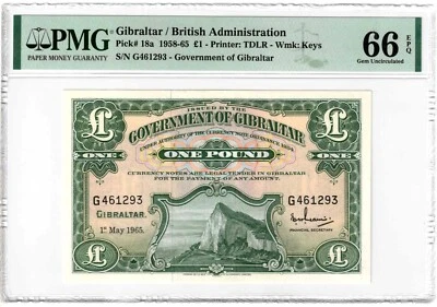 GIBRALTAR, BRITISH ADMINISTRATION 1965 ONE POUND. PMG-66EPQ. PICK-18a. - Image 1 of 2