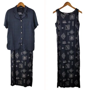 T&co Dress Jacket Top Set size 6 maxi layered business career Aztec Floral black - Picture 1 of 10
