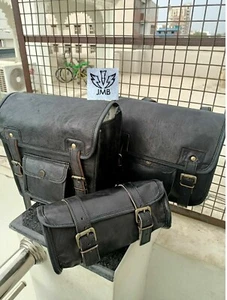 Sillín de cuero negro para motocicleta combo 2 bolsas alforja bolsa de equipaje para Sportster - Imagen 1 de 10