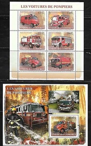 Comoro Islands 1021-22 Fire Trucks Mint NH - Picture 1 of 1