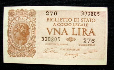 1944 Italy Banknote Luogotenenza  Lire 1 UNC GEM  HIGH QUALITY CONSECUTIVE - Image 1 of 4