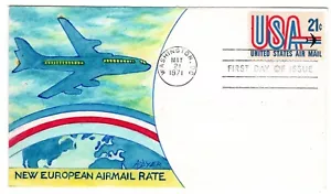 C81 EE. UU. Jet Airmail 21c FDC 1971 - Ralph Dyer pintado a mano - Imagen 1 de 2