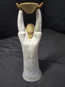 Celestial Earth Art Female Figure Grey w/ bowl Clay Pottery 11"Karen Meyers - Picture 1 of 14
