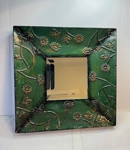 Framed Mirror Wall Decor Hunter Green Metal Frame With Copper Shading - Picture 1 of 6