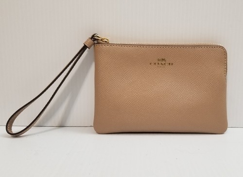 Coach Polso Donna Pelle Crossgrain Cerniera Angolare Ciottolato Taupe 58032