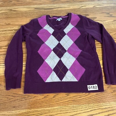 Suéter Pullover Izod Para Mujer Talla L Púrpura Tejido Argyle Cuello en V Manga Larga Algodón Foto 1 de 4