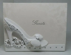 Wedding Guest Book Raised High Heel Diamante Hearts Pattern Cover Present Gift - Picture 1 of 4