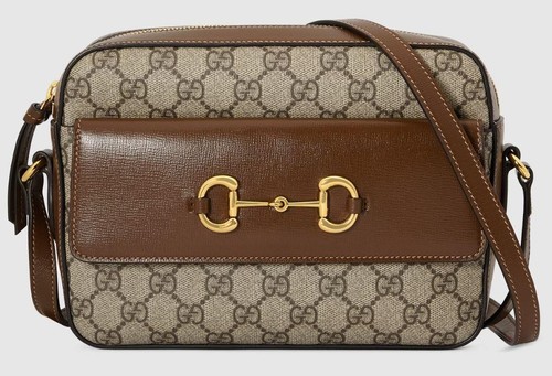 NUOVA BORSA GUCCI HORSEBIT 1955 BEIGE EBANO TELA PELLE FOTOCAMERA TRACOLLA
