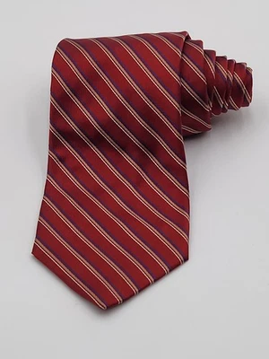 CORBATA IKE BEHAR 100% SEDA REPP ROJA, AZUL, DORADA, RAYAS BLANCAS 4" X 59" Foto 1 de 4