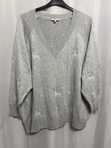 -921 Next Sz XXL 24/26 Pale Grey Knit Sequin Reindeer Xmas Jumper - Picture 1 of 6