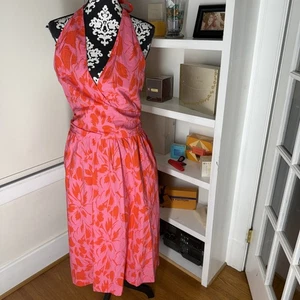 Boston Proper Größe 10 rosa Blumen Neckholder Midikleid zum Binden Taschen Damen - Bild 1 von 8