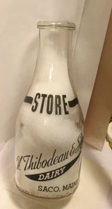 vintage pyro milk bottle qt-H.Thibodeau & sons Dairy Saco,Maine-large barn store - Picture 1 of 2