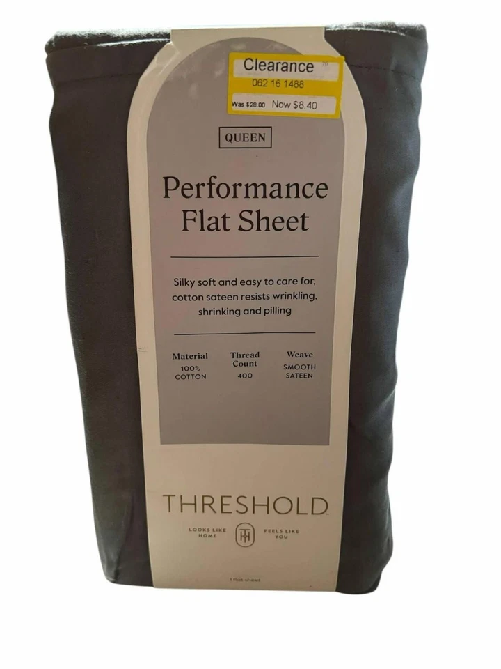 QUEEN Threshold 400 Thread Count Performance Flat Sheet Sateen GRAY  100% Cotton - Image 1 of 1