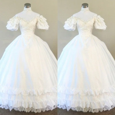 Princess Wedding Dresses Short Puff Sleeves Off Shoulder Vintage Bridal Gowns - Image 1 of 4