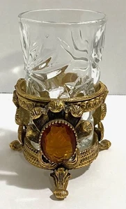 VINTAGE HOLLYWOOD STILE REGENCY CON GRANDE ACCENTO GIOIELLO AMBRA, PORTA VETRO E VETRO - Foto 1 di 2