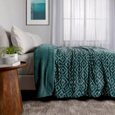 NEW Life Comfort Reversible Sherpa Fleece Blanket Queen Size Green FREE SHIPPING