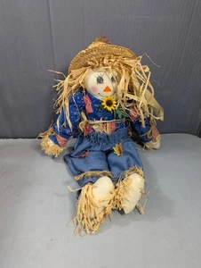 Vtg Fall Halloween Thanksgiving Harvest Scarecrow Fabric Doll Shelf Sitter 18" - Picture 1 of 10