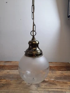 Vintage Mid Century 19cm Globe Etched Glass Ceiling Light Art Nouvaeu - Picture 1 of 16