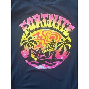 Fortnite Youth Graphic Tee Size 14 Black Neon Skeleton Sunset Gamer Shirt - Picture 1 of 3