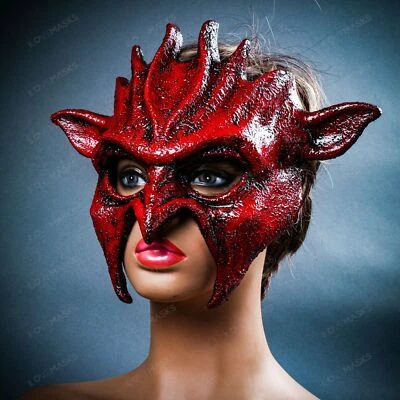 Fire Flame Demon Masquerade Mask Bloody Red | Men Halloween Costume Party Mask - Image 1 of 4