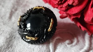 Collection bouton ancien épais noir pied metal pied laiton  2,2 cm  ref 1454 - Picture 1 of 4