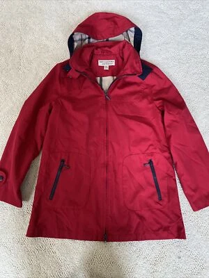 Abrigo largo Mulberry Street para mujer chaqueta roja con detalles a cuadros cremallera completa talla S Foto 1 de 4