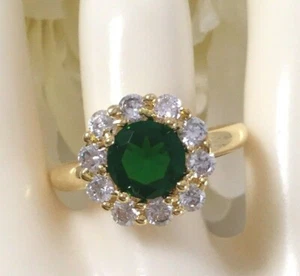 Vintage Jewellery Gold Ring Emerald and White Sapphires Antique Deco Jewelry - Picture 1 of 9