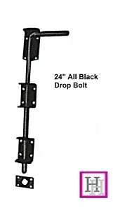 24" HEAVY DUTY STABLE DROP BOLT DOOR GATE GARAGE SHED SLIDING PADBOLT BLACK OPEN - Picture 1 of 4