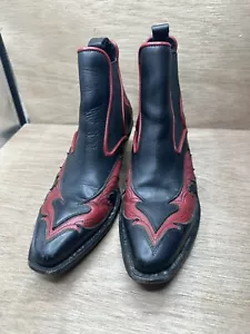 John Fluevog Estrelita Embossed Chelsea Boot Red Black 9.5 Rare - Picture 1 of 6