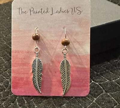 Silver Wire Earrings Beautiful Feather earrings with bead - Image 1 of 4