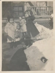Snapshot Vintage Photo Cute ID'd  Little Girls Big Dolls Shumaker Fort Scott KS - Picture 1 of 8