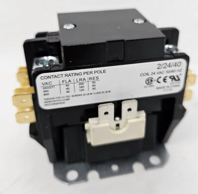 BesTech BT2P24V40A Definite Purpose Contactor 2 Pole 40 FLA 50 RES 24 VAC 50/60 - Image 1 of 2