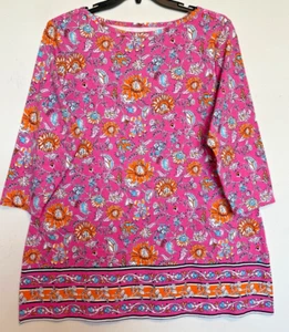 Kim Rogers Size 3X Pink floral border print, tunic knit top, 3/4 sleeves NWT - Picture 1 of 5