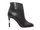 Black Chanel Cap-Toe Faux Pearl-Accented Ankle Boots Size 39