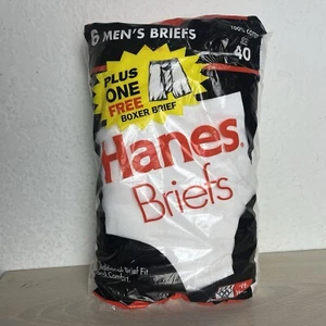 Vintage Hanes Briefs Mens Size 40 Tighty Whities Cotton 6 Pairs + 1 Boxer - Picture 1 of 4