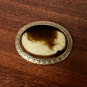 Vintage Cabochan Agate Brooch Pin Estate Brown Gold Tone Estate Jewelry - Picture 1 of 8