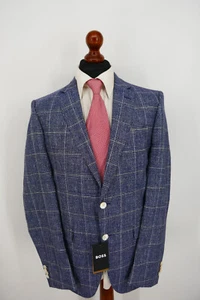 Hugo Boss Slim Fit Sakko Gr.98 Schurwolle Leinen Anthrazit Blau NEU + Etikett - Imagen 1 de 14