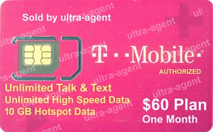 Carte SIM Prépayée T-Mobile Forfait 65€ Données illimitées + Hotspot 5 Go - Un mois - Photo 1 sur 1