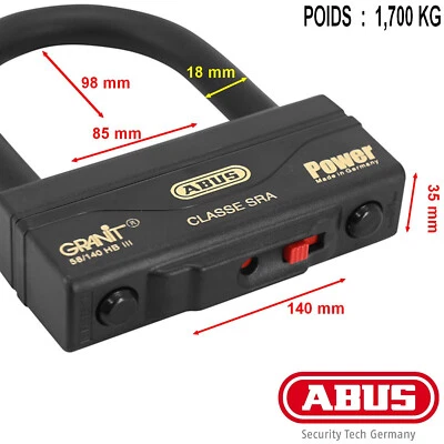 Classé SRA Antivol U ABUS GRANIT POWER 58/140 HB III - Homologué Assurance NEUF
