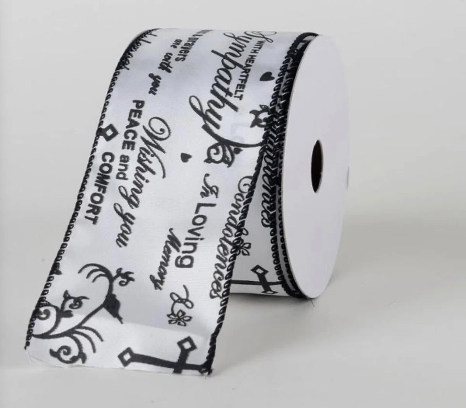 Condolence Sympathy In Loving Memory Comfort БЕЛАЯ АТЛАСНАЯ проводная лента 2,5 дюйма от Yd - Изображение 1 из 1