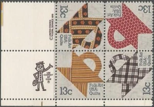 Zip Block of 4 stamps - Scott 1745-48 - 13 cent - Folk Art Quilts - 1978 - MNH - Picture 1 of 1