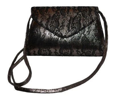Neiman Marcus Vintage 1980s Metallic Black Lace Evening Purse Handbag  - Image 1 of 2