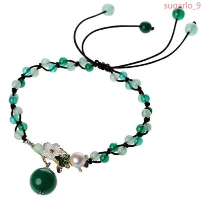 Tobillera de ágata para mujer flor de jade tejida a mano cuerda de pie retro joyería decoración Foto 1 de 4