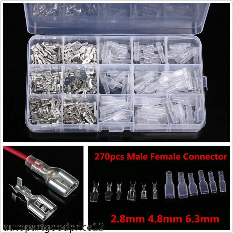 270pcs 2.8mm 4.8mm 6.3mm macho + fêmea pá crimpagem terminal conector kit carro automático - Imagem 1 de 4