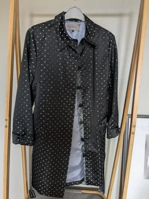 Stunning Jaeger Polka Dot Trench Coat Black Silver Belt Jacket Evening Dress 12 - Image 1 of 4