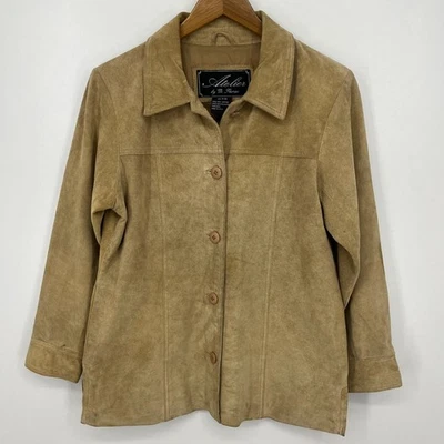 Atelier by B. Thomas Suede Leather Jacket Women's PM Petite Beige Tan Lined - Image 1 of 4