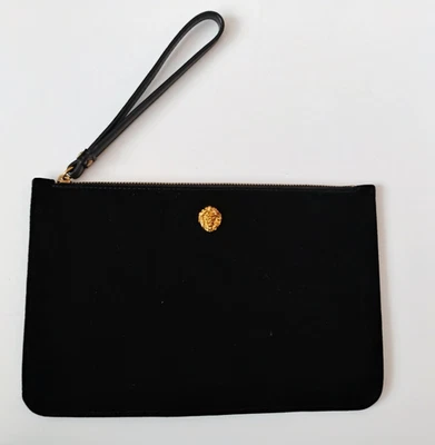 ANNE KLEIN Black Velvet Wristlet Clutch Gold Lion Accents Formal Bag 10x7 — 第 1/4 张图片